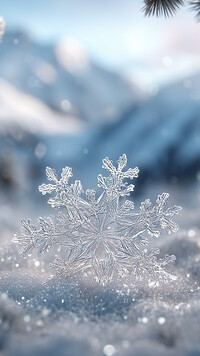 Rozświetlona śnieżynka na śniegu w zbliżeniu