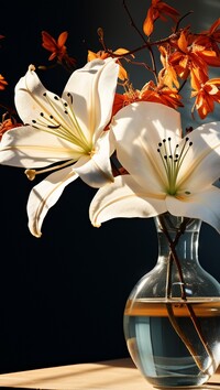 Rozświetlone białe lilie w wazonie