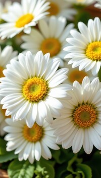 Rozświetlone białe stokrotki w zbliżeniu