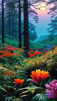 Rozświetlone kwiaty w lesie