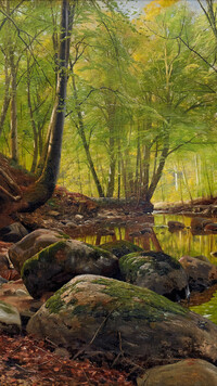 Rzeka w lesie w obrazie Pedera Monsteda