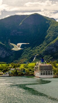 Statek pasażerski przy brzegu w Aurland