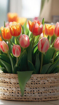 Tulipany w wiklinowym koszyku