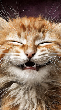 Uśmiech rudego kota z zamkniętymi oczami