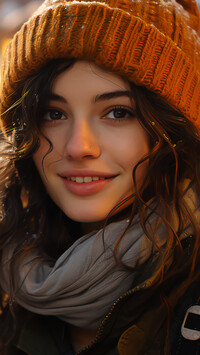 Uśmiechnięta twarz kobiety w zimowej czapce
