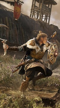 Walka kobiety Eivor w grze Assassins Creed Valhalla