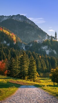 Widok z drogi na zamek Neuschwanstein