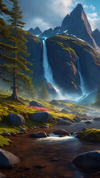 Wodospady na skale w górach