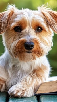 Yorkshire terrier z łapką na deskach