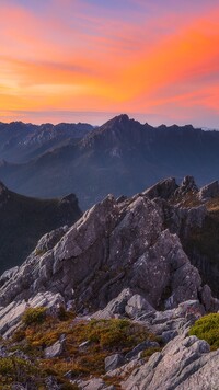 Zachód słońca nad górami Arthur Range