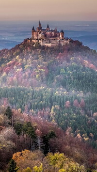 Zamek Hohenzollern na zalesionej górze