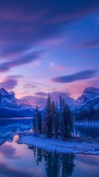 Zima nad jeziorem Maligne Lake