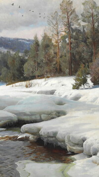 Zima nad rzeką na obrazie Pedera Morka Monsteda