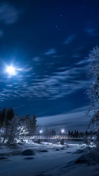 Zimowa księżycowa noc w Laponii