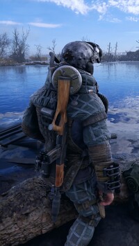 Żołnierz nad jeziorem z gry Metro Exodus