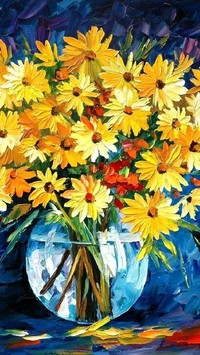Żółte kwiaty w wazonie według Leonida Afremowa
