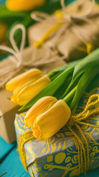 Żółte tulipany na prezencie