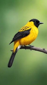 Żółto-czarny ptak na gałązce