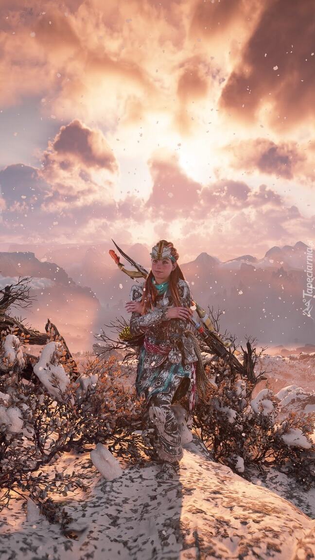 Aloy w górach z gry Horizon Zero Dawn