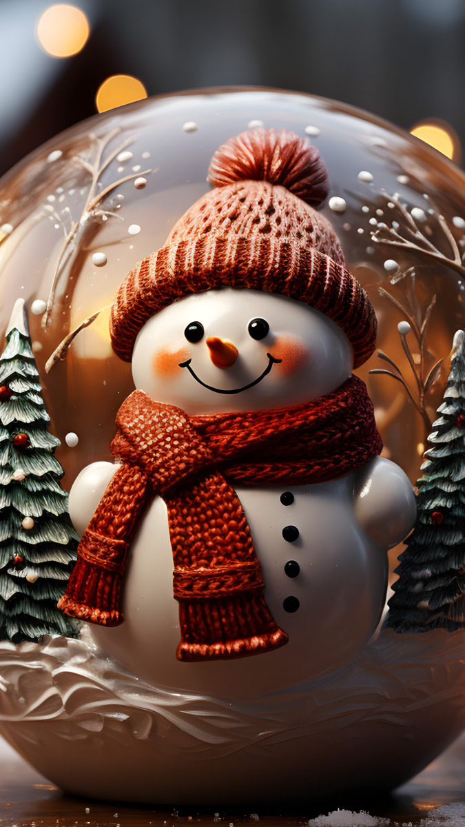 Bałwanek i choinki w szklanej kuli