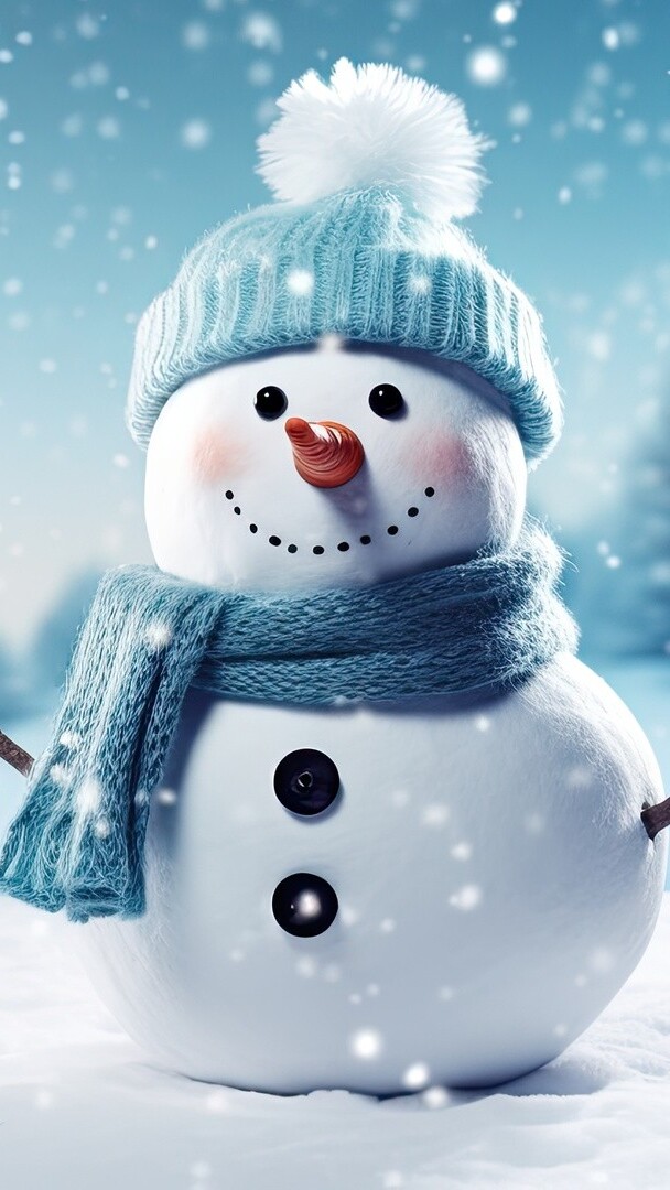 Bałwanek w niebieskiej czapce i szaliku