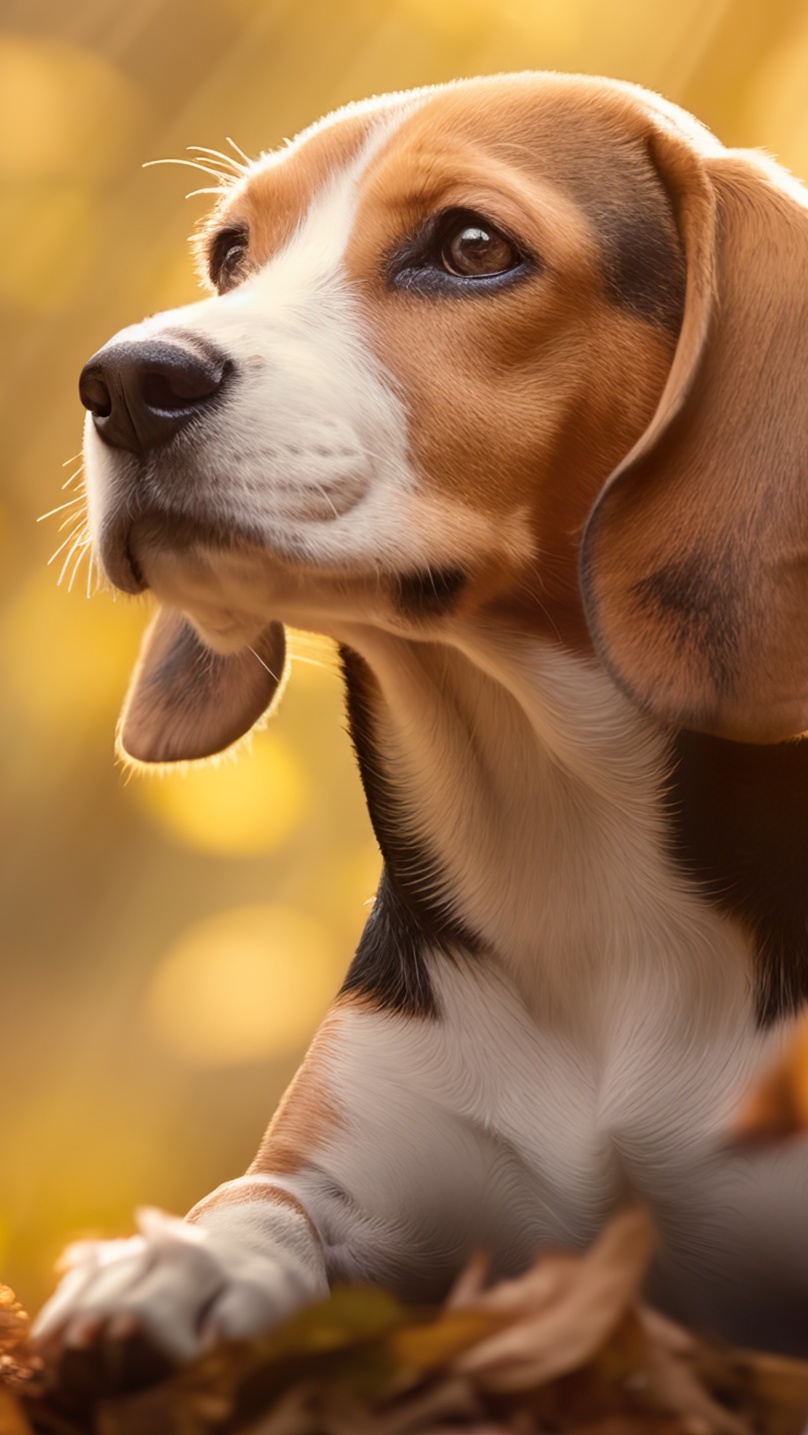 Beagle na jesiennych liściach
