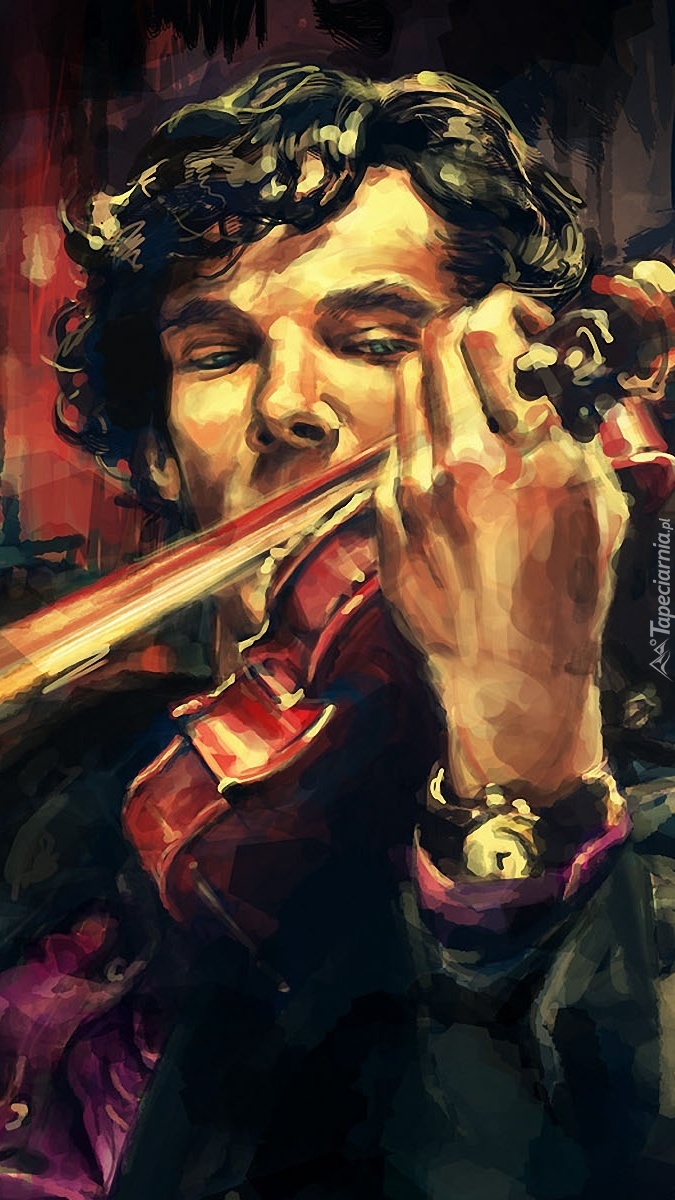 Benedict Cumberbatch grający na skrzypcach