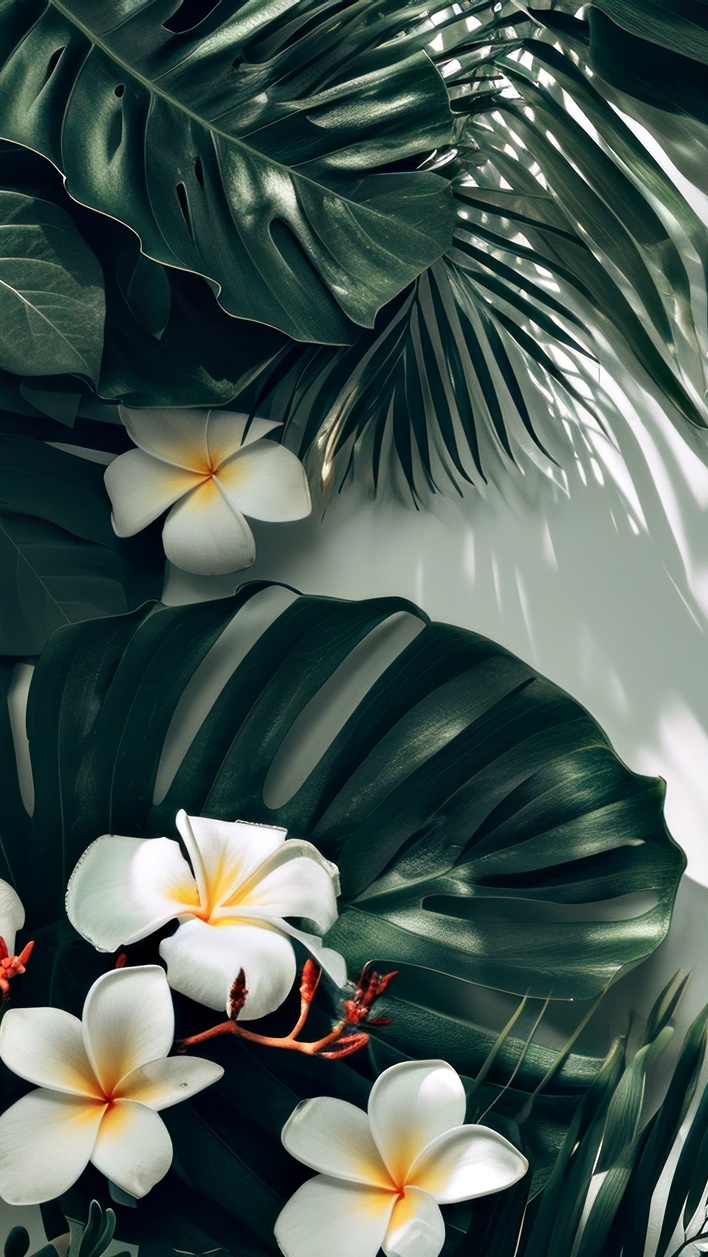Biała plumeria na liściach