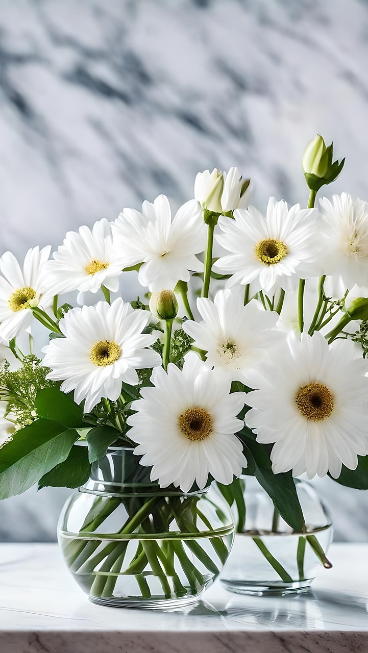 Białe kwiaty w szklanych wazonach