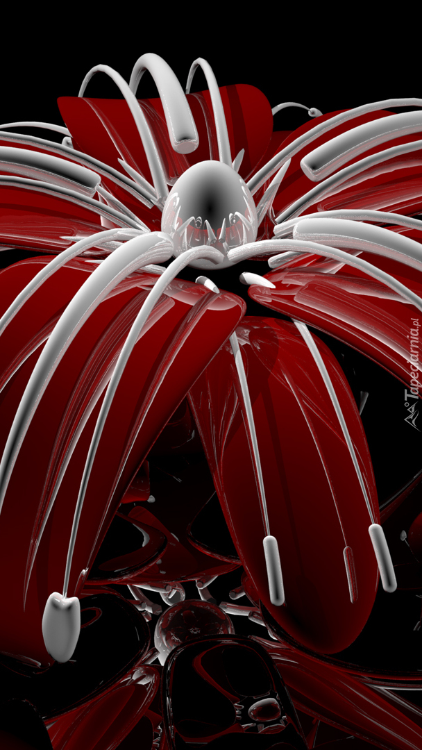 Biało-czerwony kwiat w grafice 3D