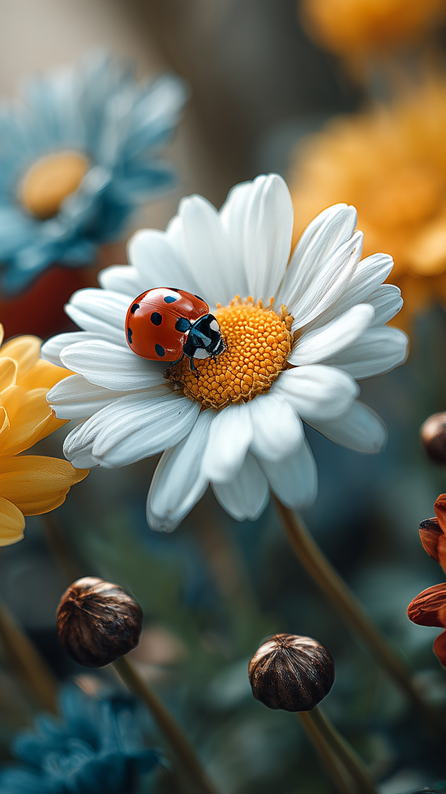 Biedronka na białym kwiatku