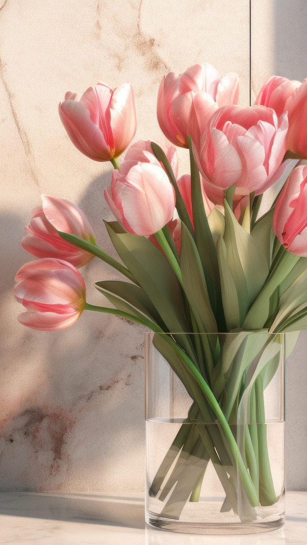Bladoróżowe tulipany w szklanym wazonie