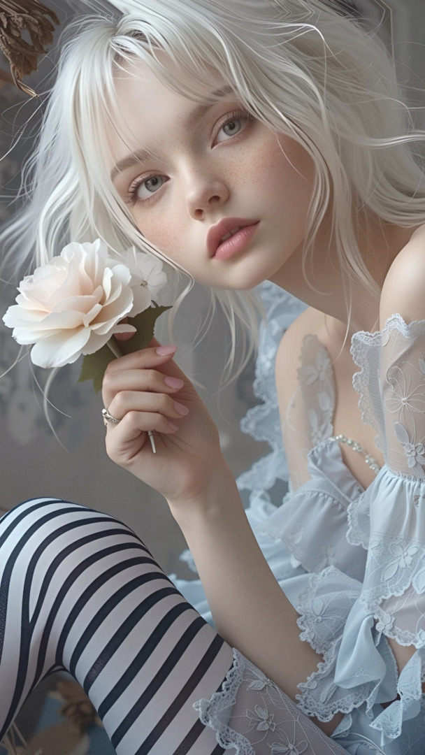 Blondynka z różą w dłoni