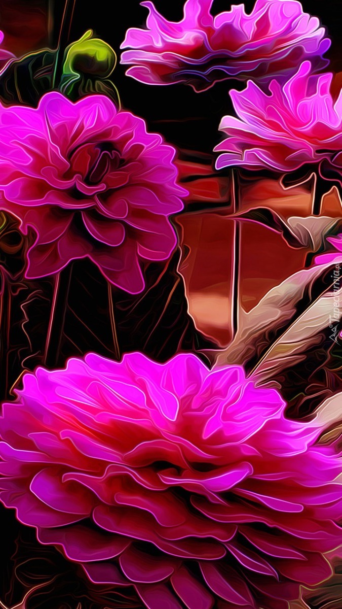 Bukiet różowych kwiatów w grafice fractalius