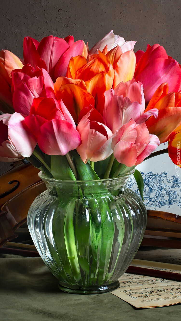 Bukiet tulipanów w szklanym wazonie