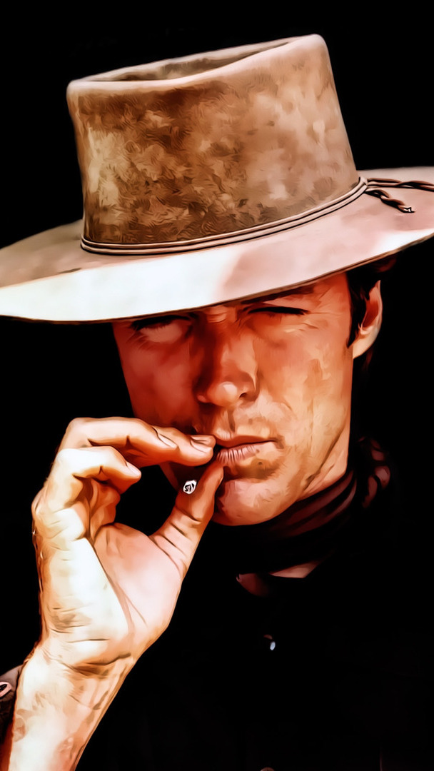 Clint Eastwood w kapeluszu z papierosem