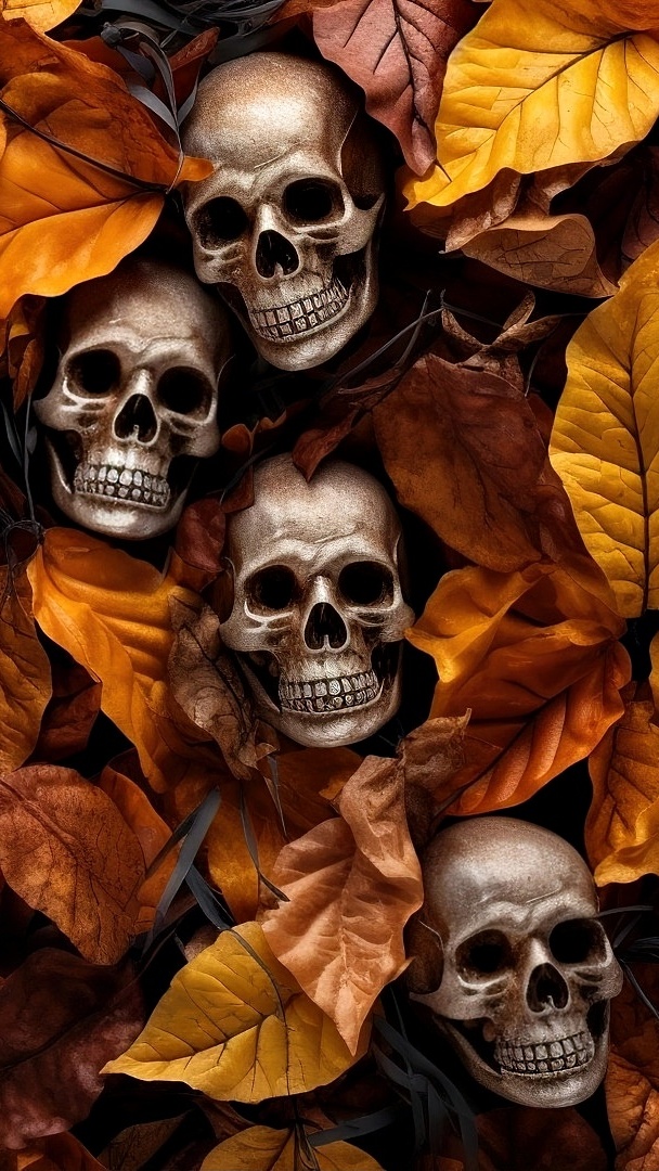 Czaszki wśród liści