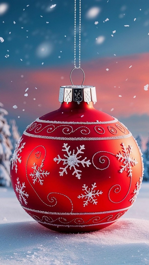 Czerwona bombka na śniegu