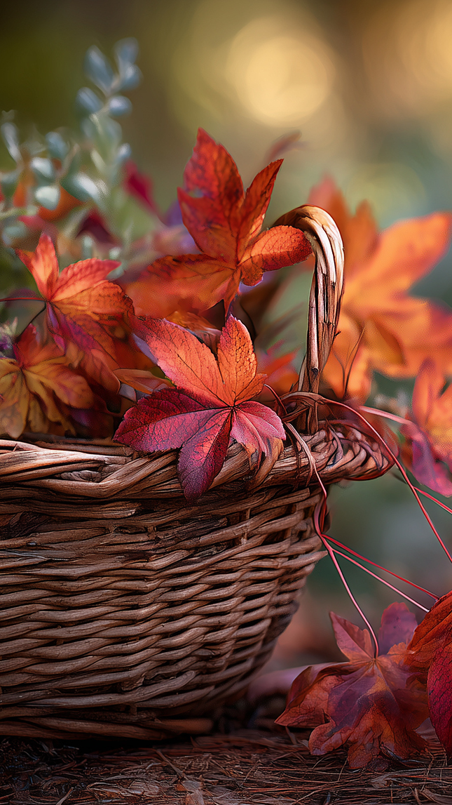 Czerwone jesienne liście w koszyku