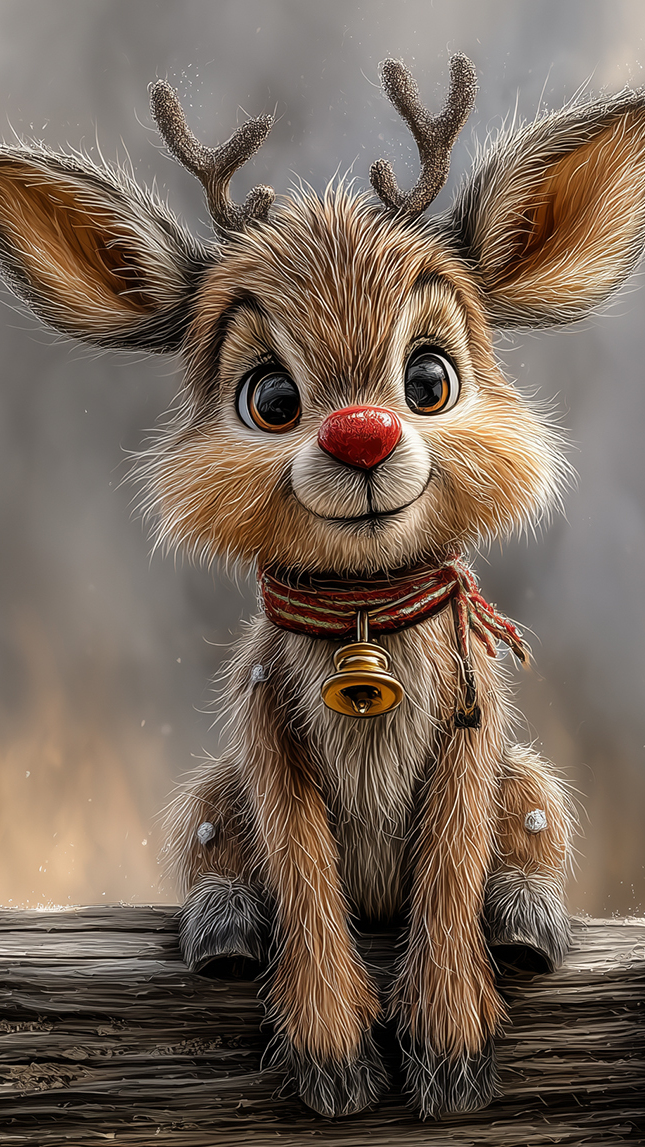 Czerwononosy renifer Rudolf siedzący na desce