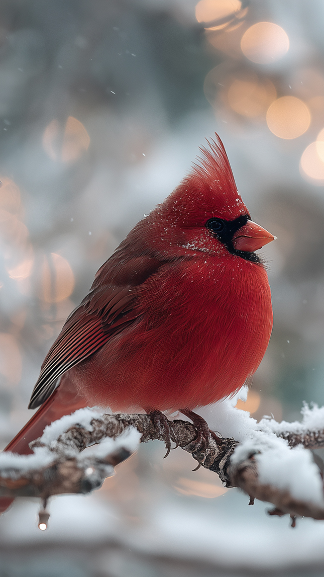 Czerwony kardynał na ośnieżonej gałązce