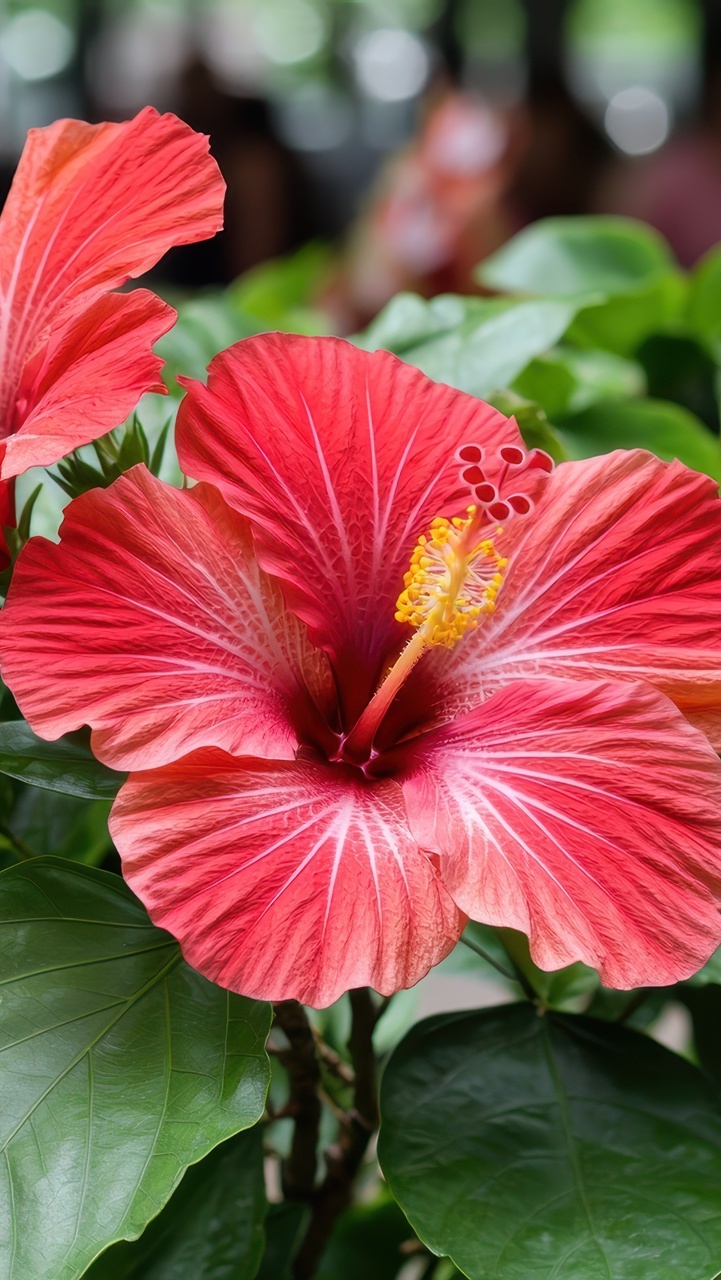 Czerwony kwiat hibiskusa w zbliżeniu