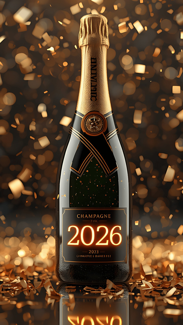 Data 2026 na butelce szampana