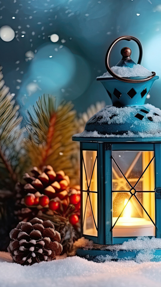 Dekoracja świąteczna z lampionem i szyszkami