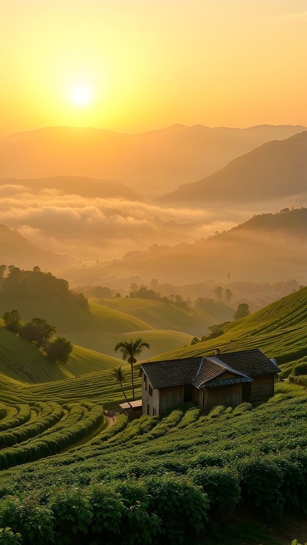 Dom i tarasy ryżowe na wzgórzu