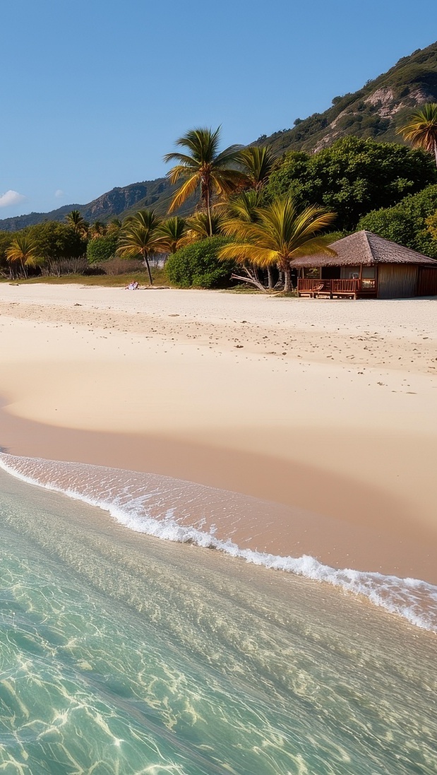 Domek pod palmami przy morskiej plaży