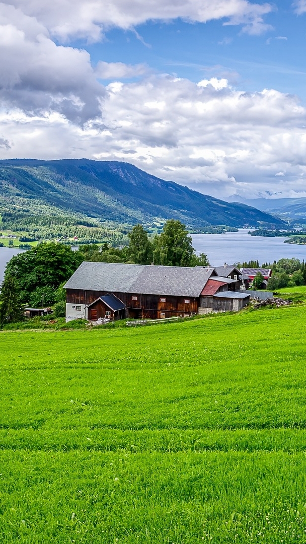 Domy i góry nad jeziorem