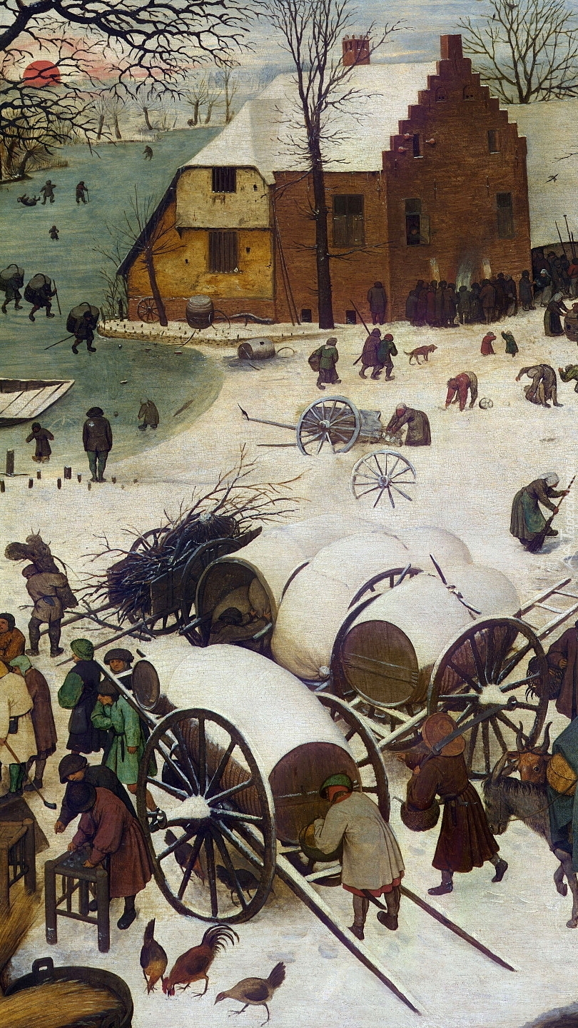 Domy i ludzie na obrazie Pietera Bruegel Starszego