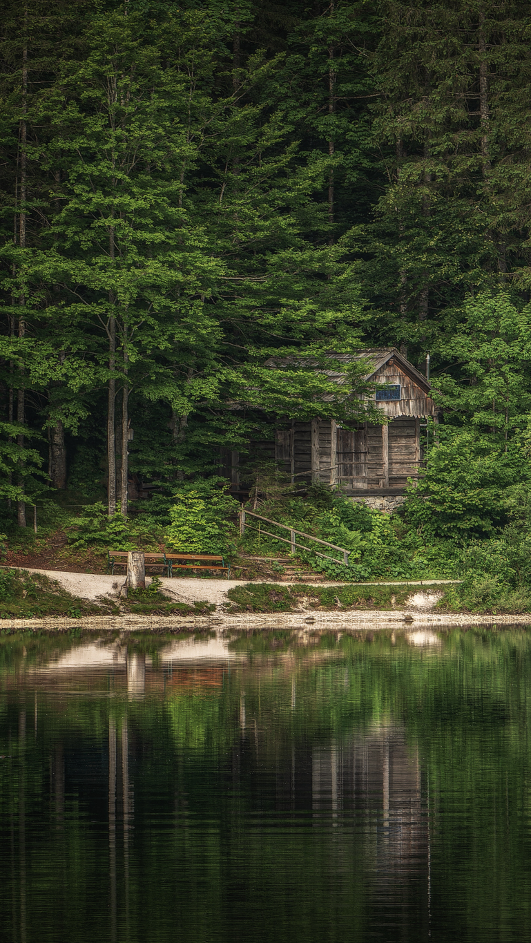 Drewniany domek nad jeziorem