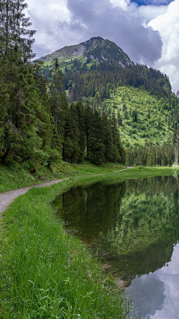 Droga nad jeziorem Voralpsee w Alpach